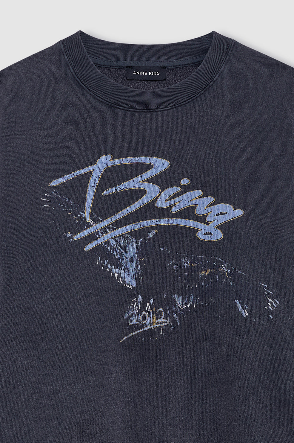 Black t-shirt with blue graphic design and 'Bing' text on a white background
