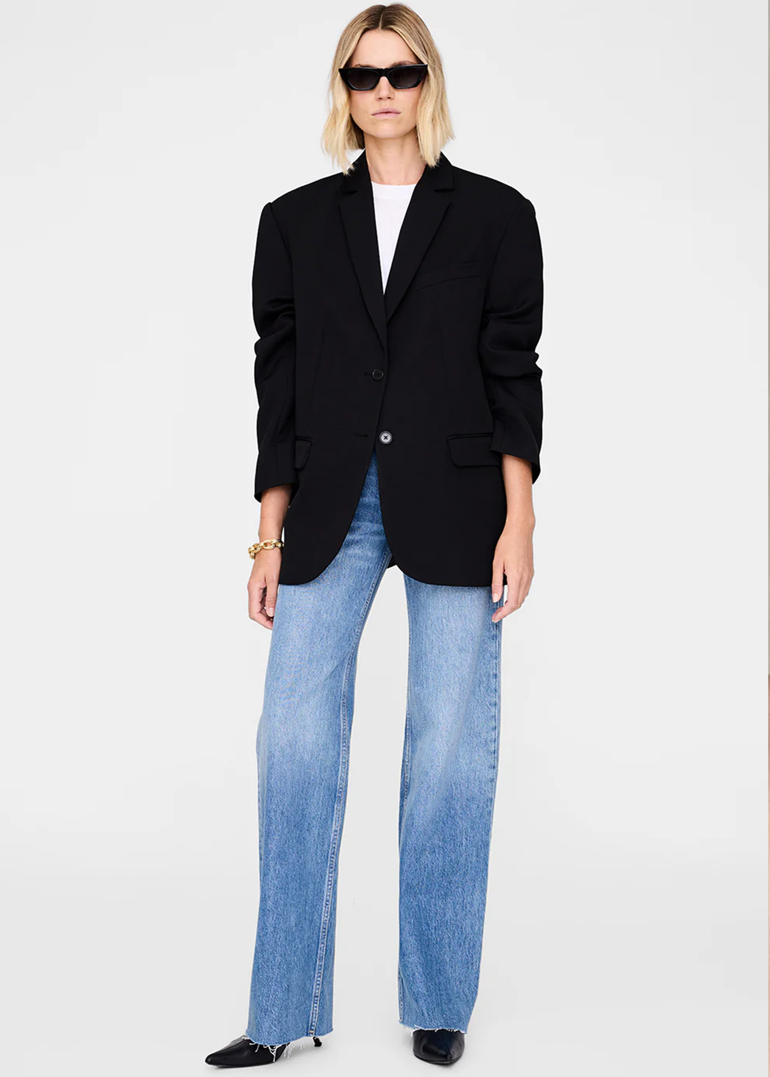 Quinn blazer in black from Anine Bing with straight denims and high heels