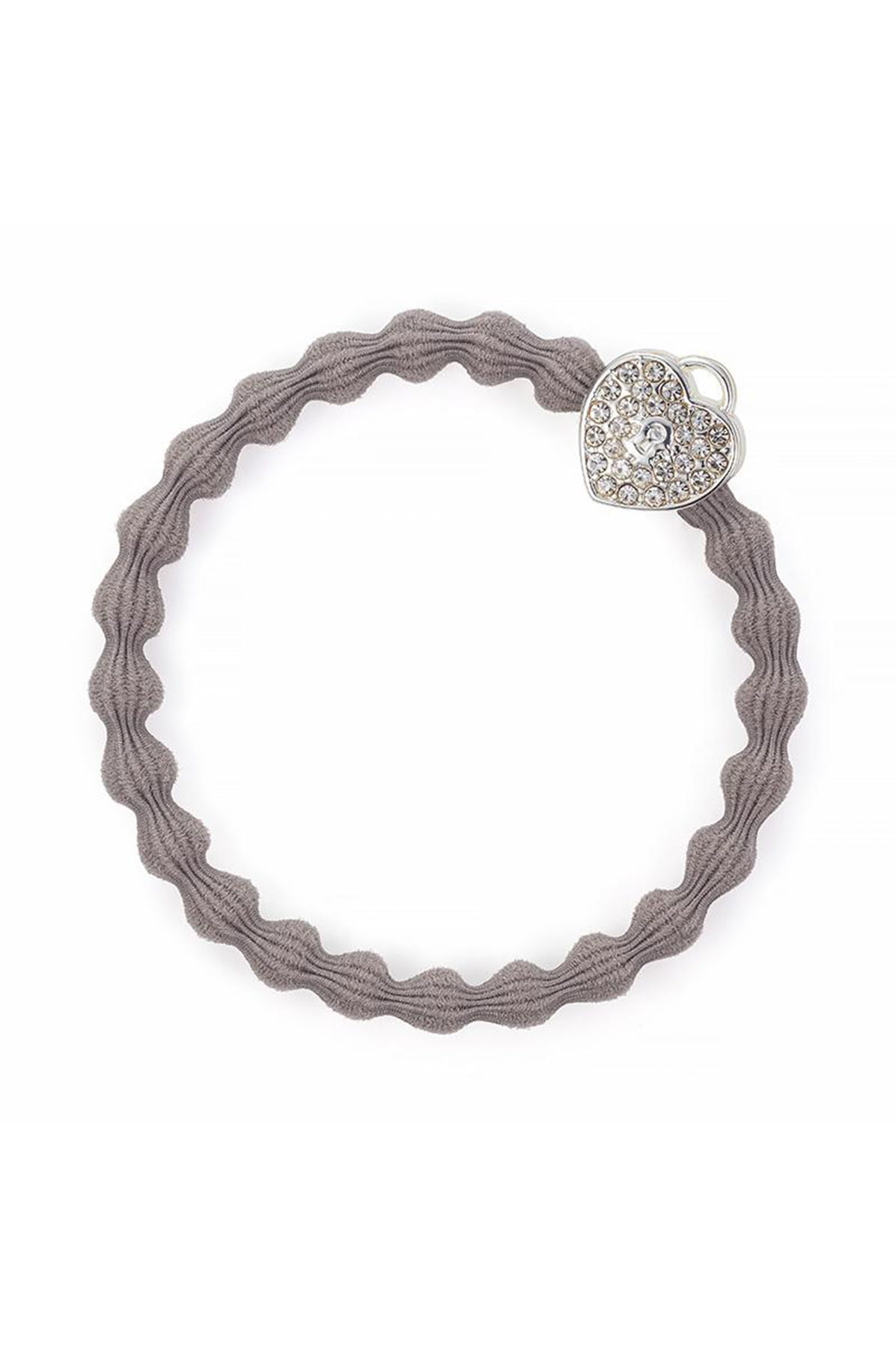 Gray textured bracelet with a heart-shaped charm on a white background