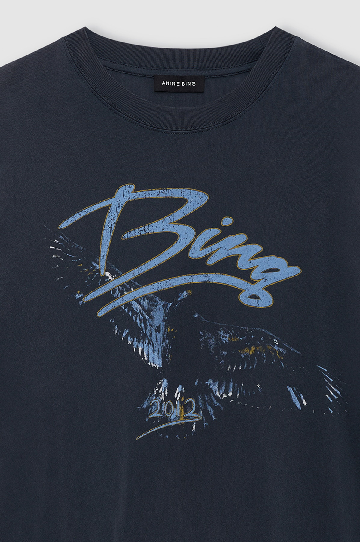 Black t-shirt with 'Bing' logo and design on a white background