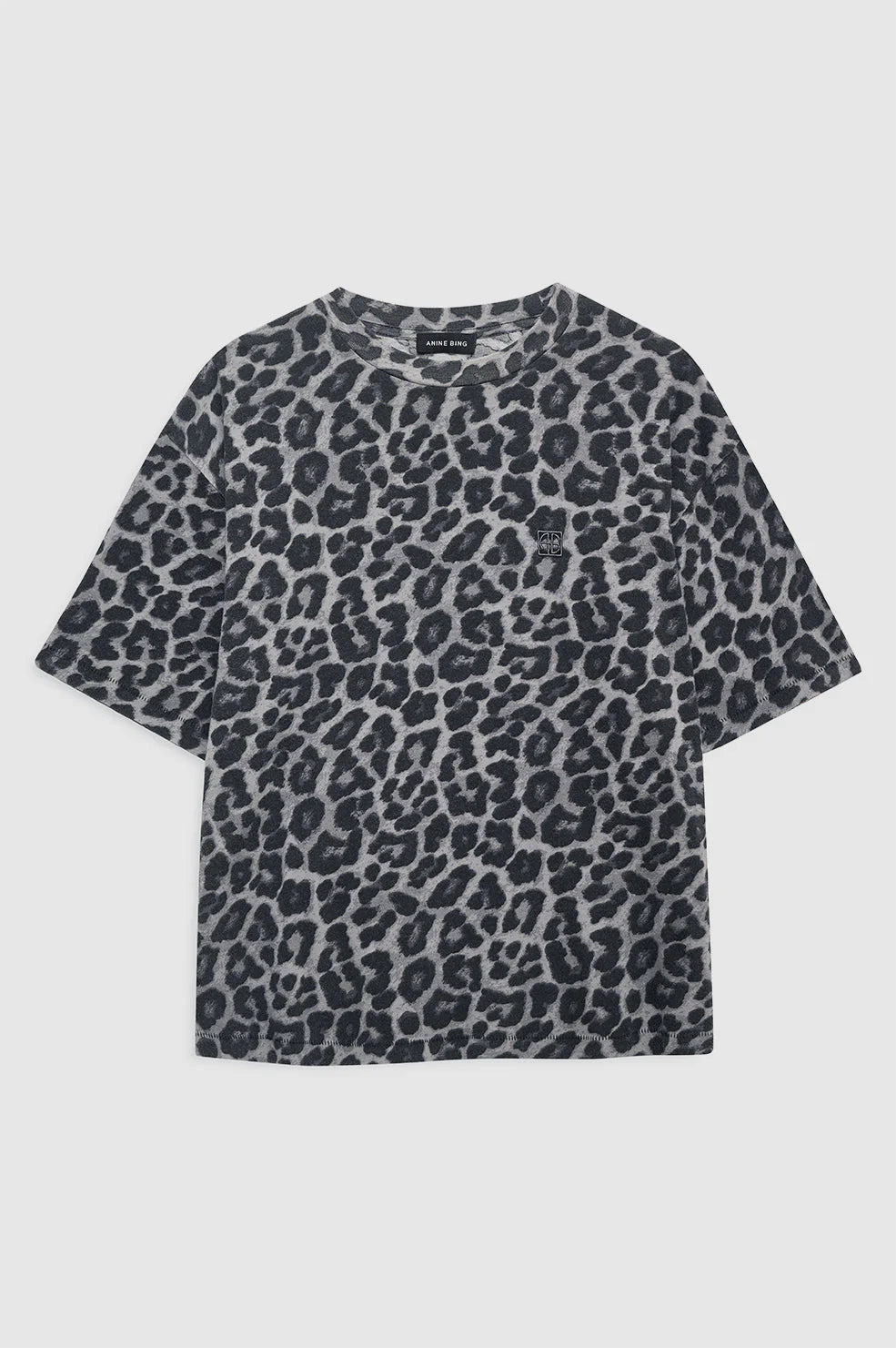 Leopard print t-shirt on a light gray background