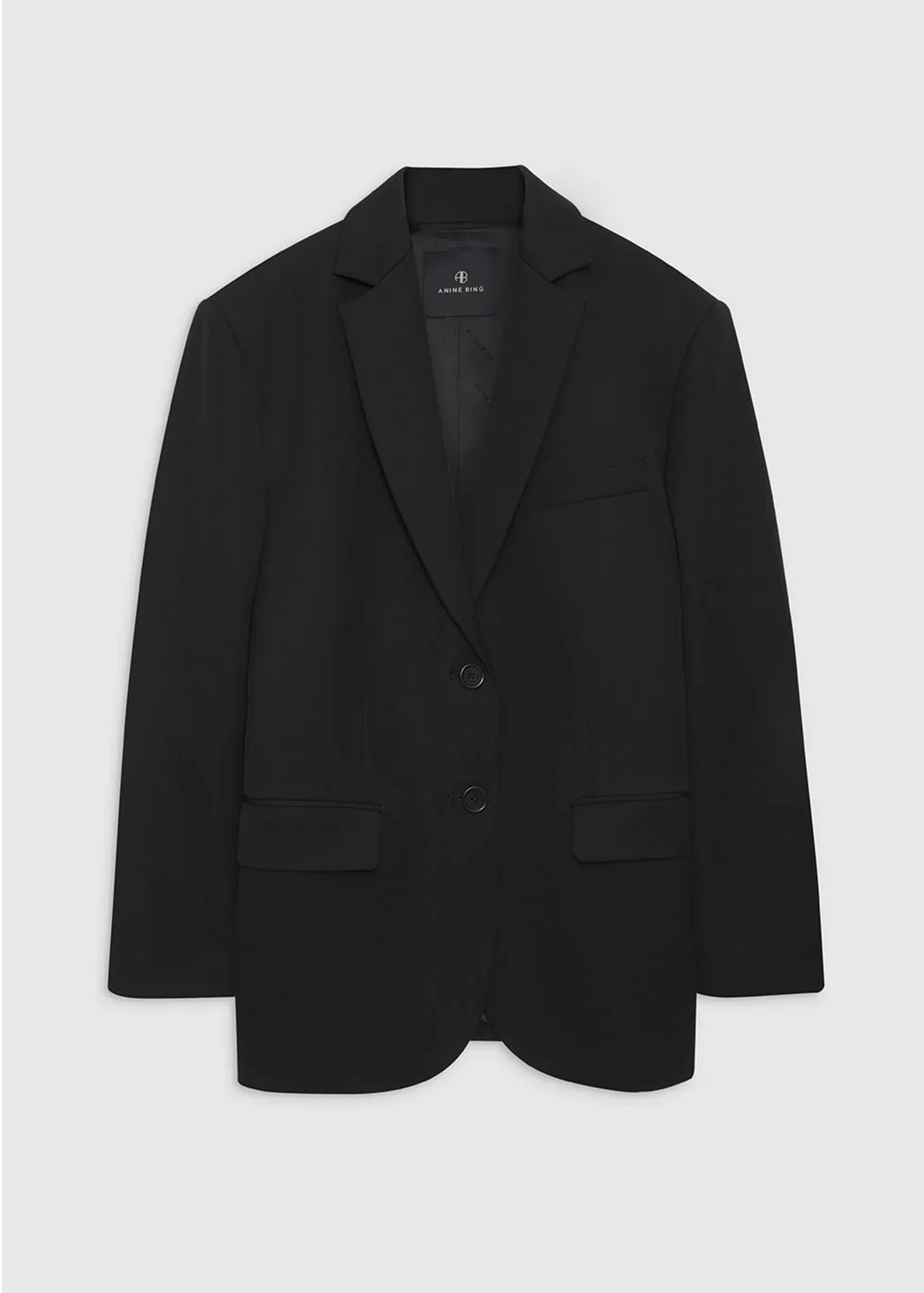 Quinn Black blazer from anine bing on a light gray background