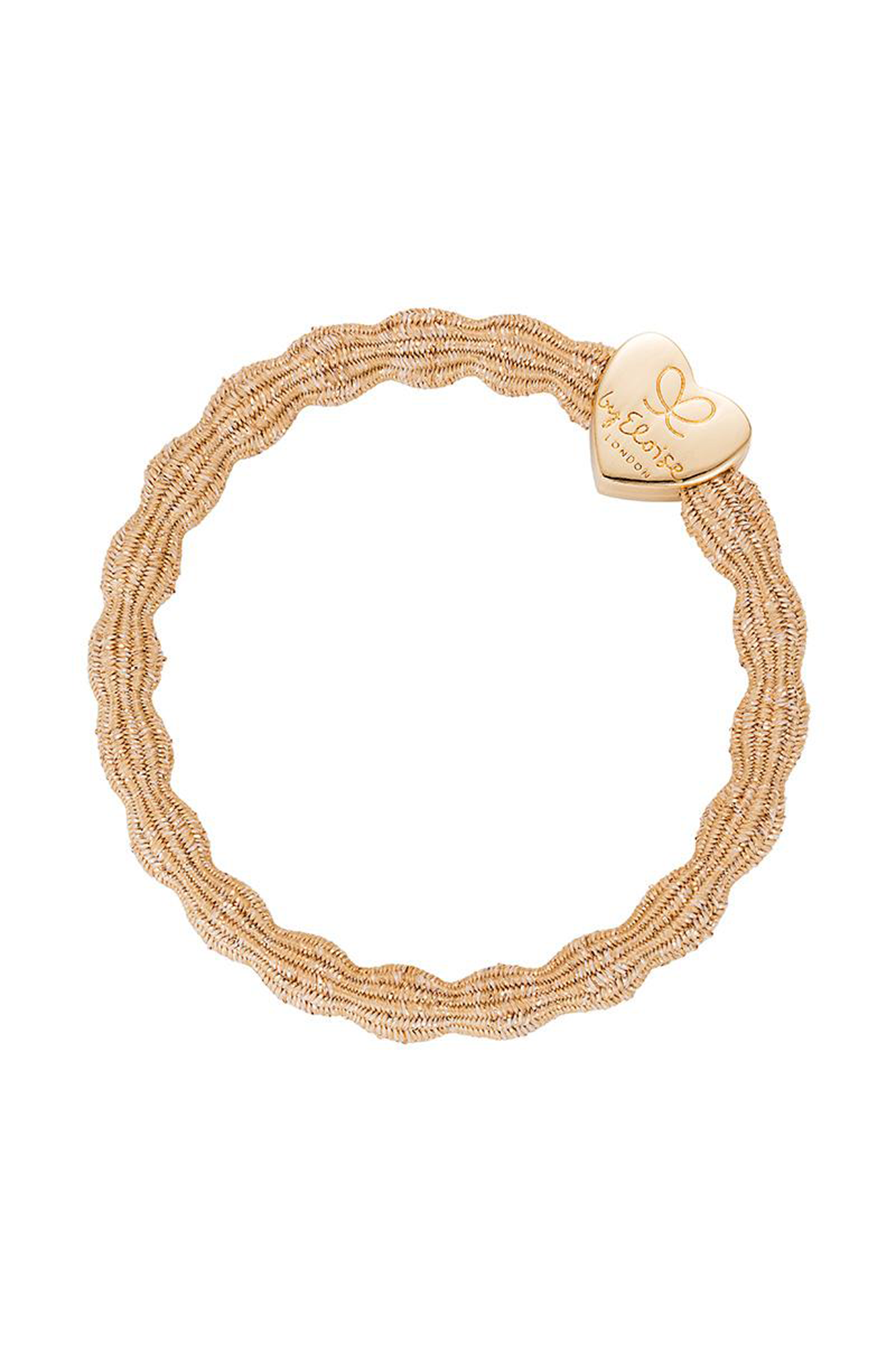 Gold bracelet with a heart-shaped clasp on a white background