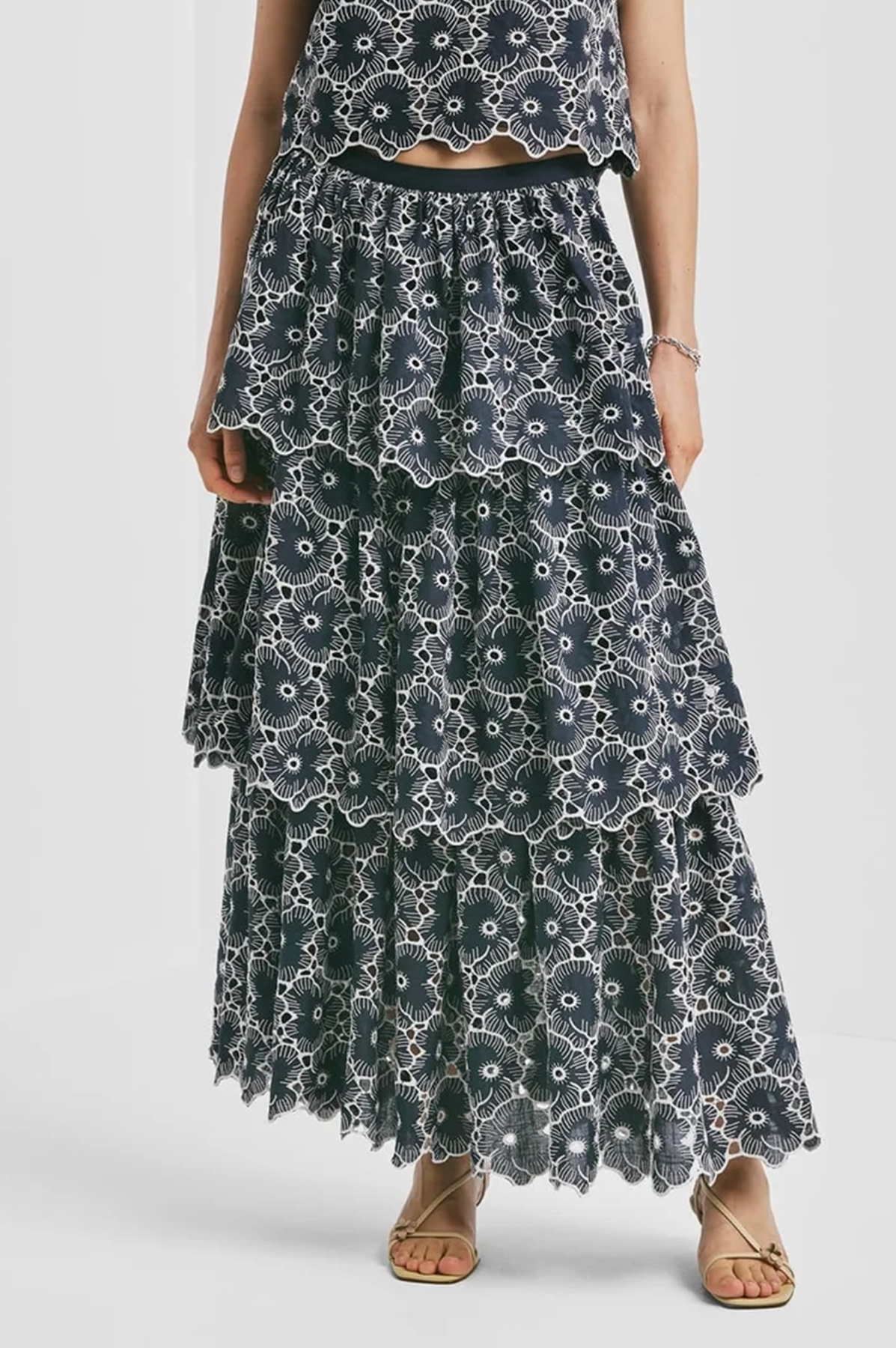 Long floral skirt with a white background