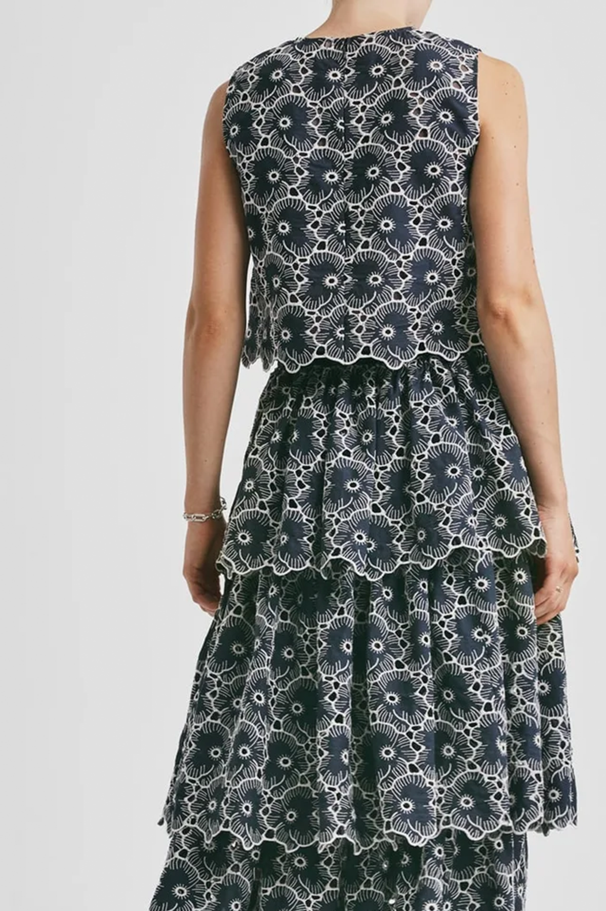 Black floral dress on a plain background