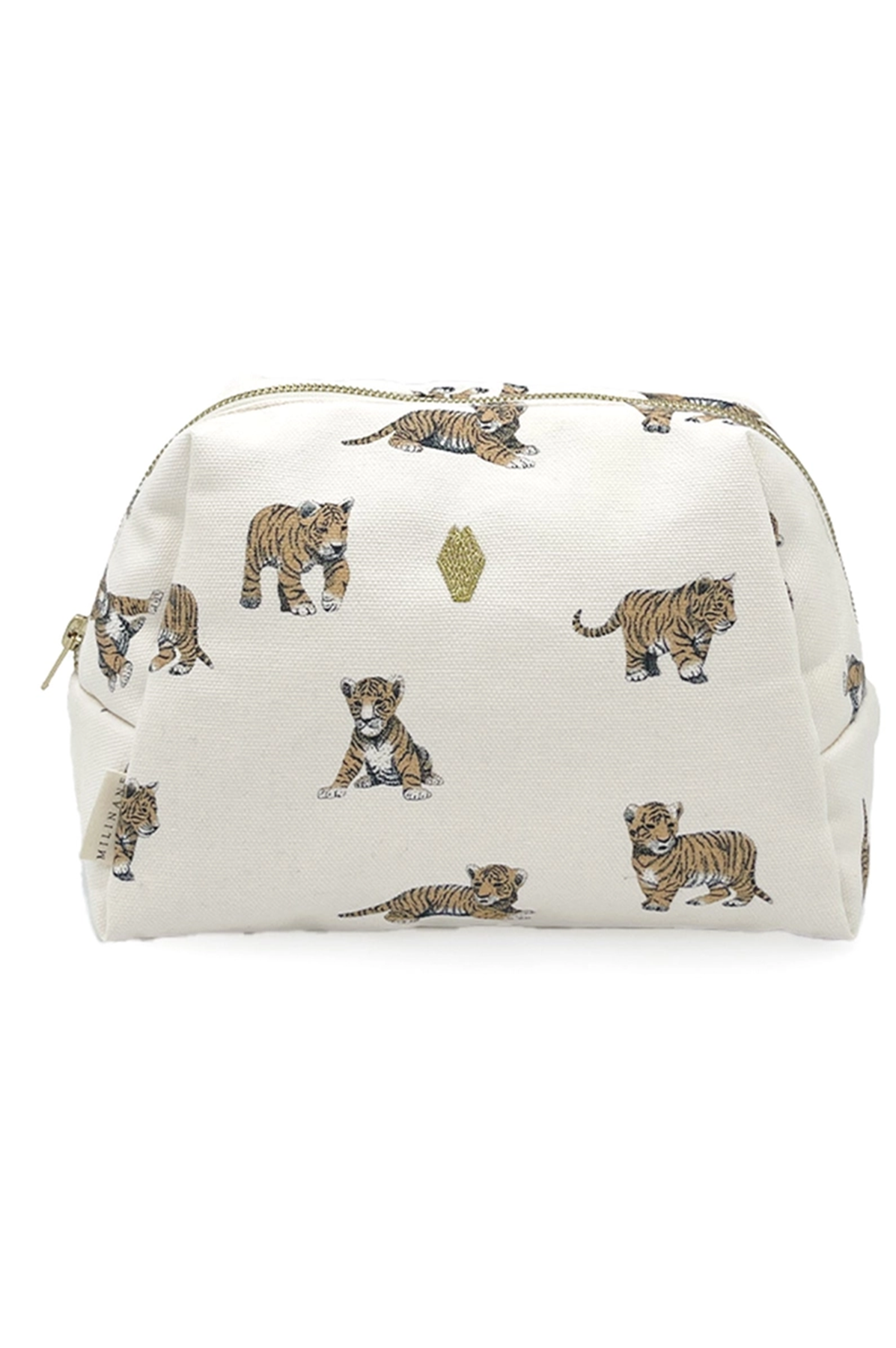 Cosmetic bag with tiger pattern on a white background