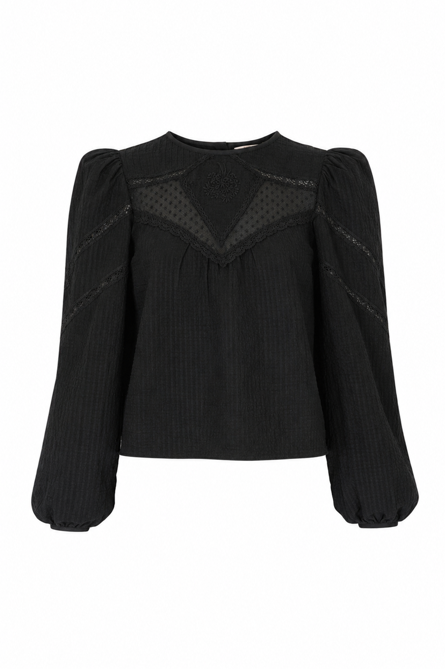 Cotton slub top with lace from By Timo in color black on white background