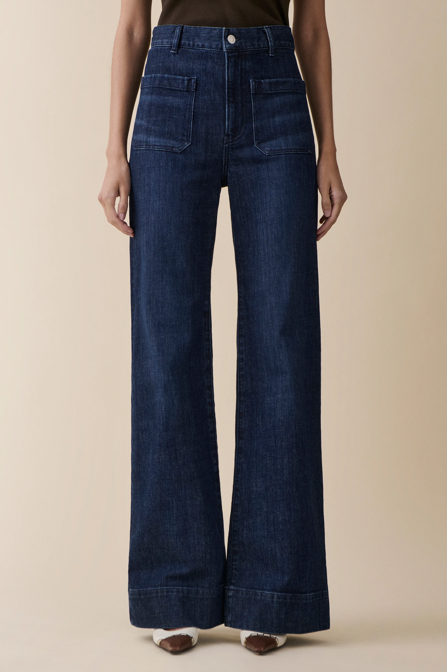 st monica jeans from jeanerica on model from front
