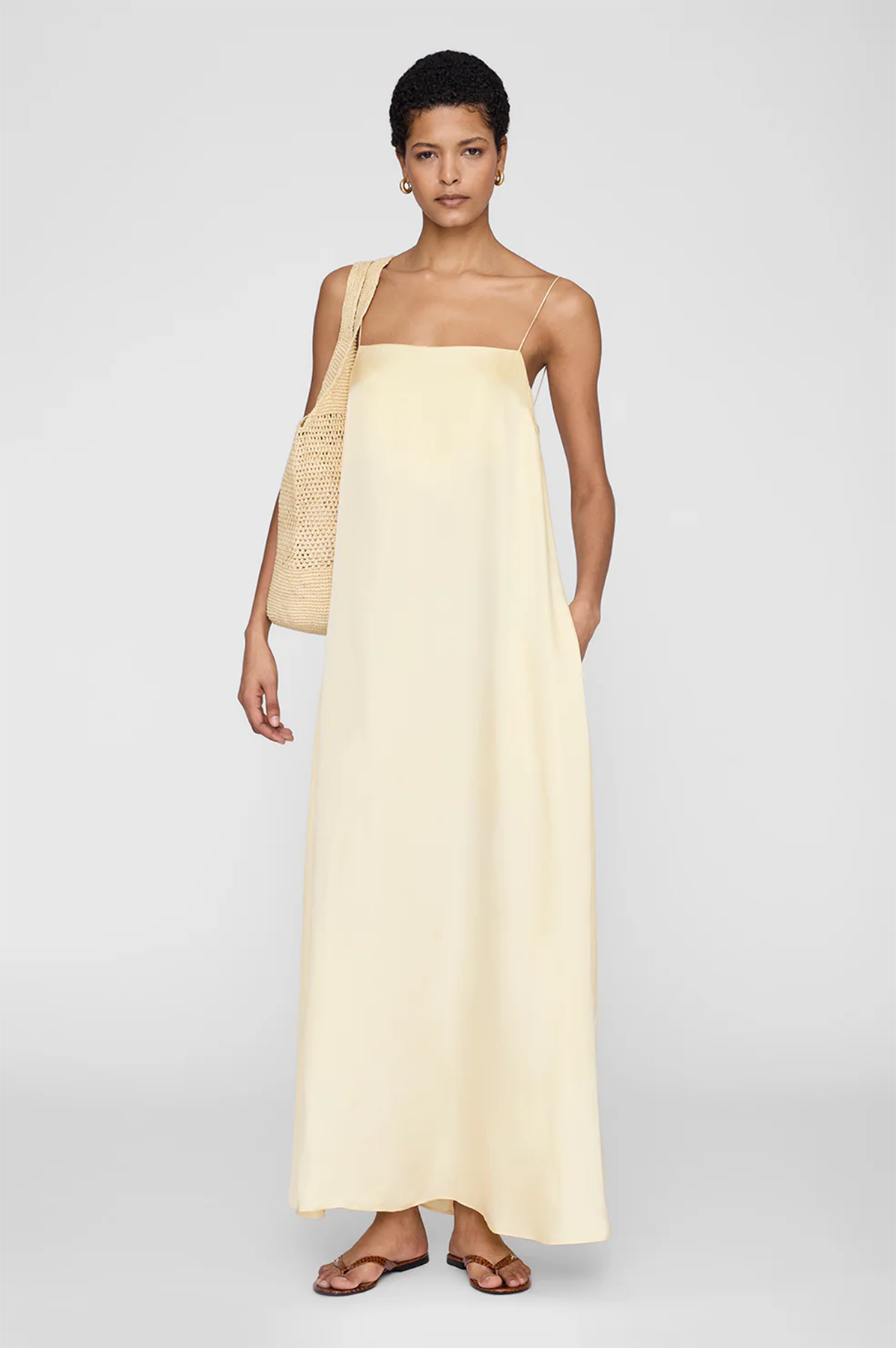 mae silk dress butter yellow from anine bing