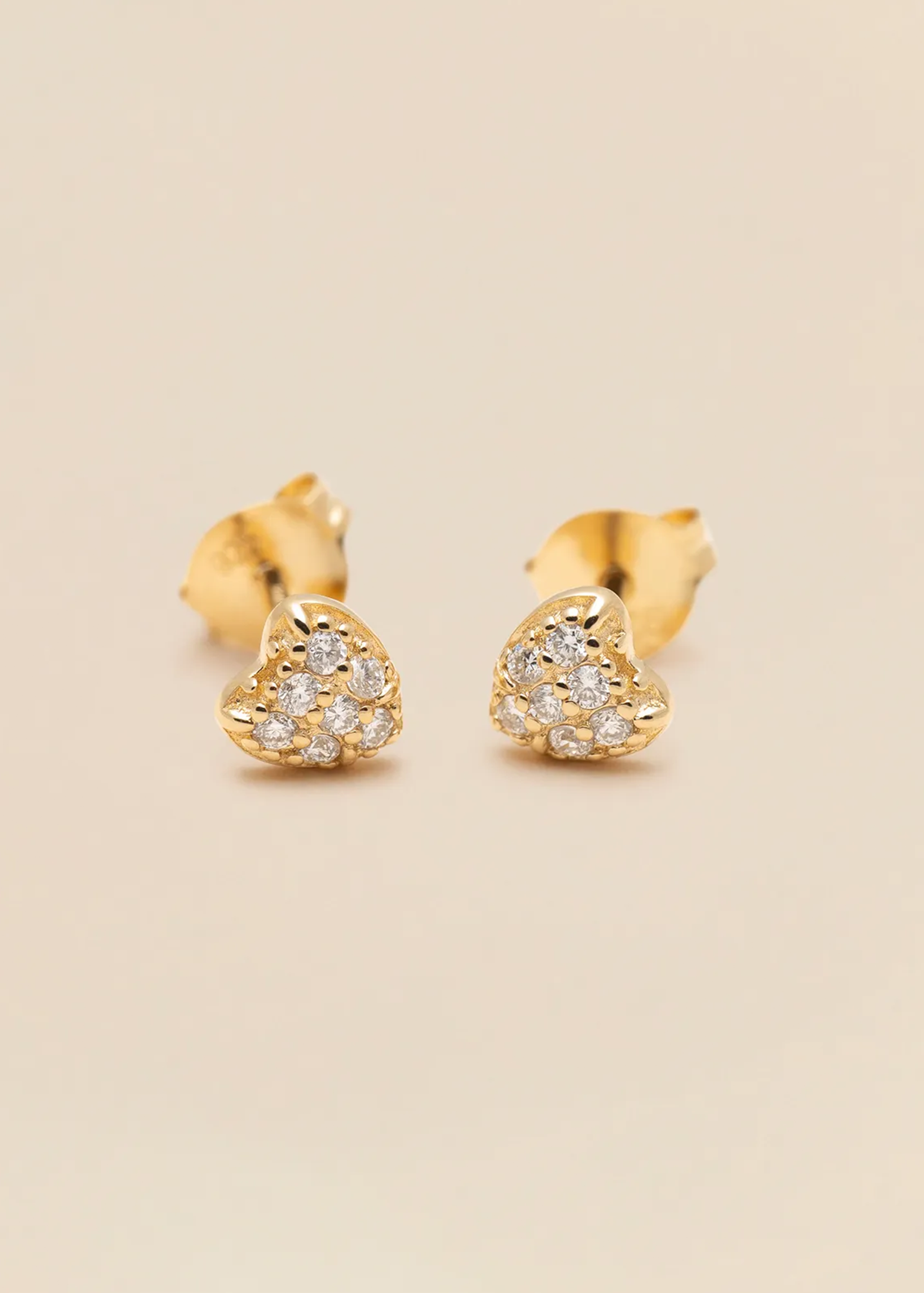 Pave heart earrings gold
